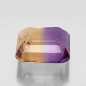 Ametrino bicolor natural de 9,94 ct, corte esmeralda, VS