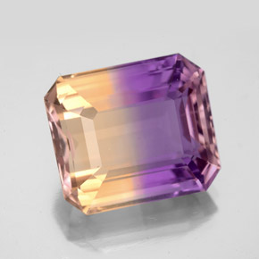Ametrino bicolor natural de 9,81 ct, corte esmeralda, VVS