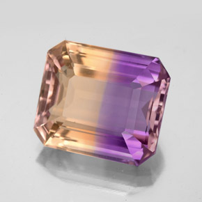 Ametrino bicolor natural de 9,81 ct, corte esmeralda, VVS