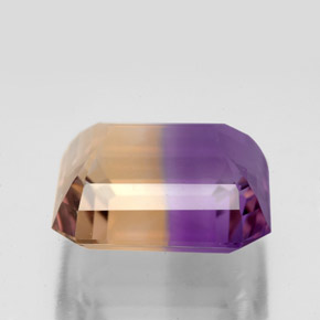 Ametrino bicolor natural de 9,81 ct, corte esmeralda, VVS
