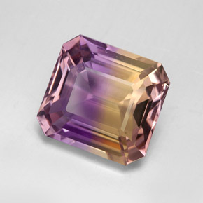 Ametrino bicolor natural de 9,00 ct, corte esmeralda, VVS-VS