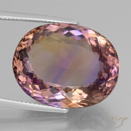 Ametrino bicolor natural de 27,34 ct, corte óvalo, VVS