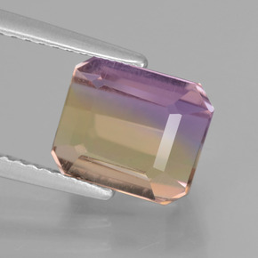 Ametrino bicolor natural de 3,06 ct, corte esmeralda, VS
