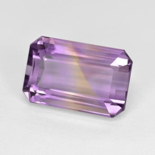 ametrino Bicolor natural de 8.57 ct, corte esmeralda, VS