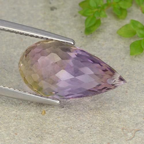 Ametrino Bicolor natural de 10.55 ct, Corte Briolette, VVS