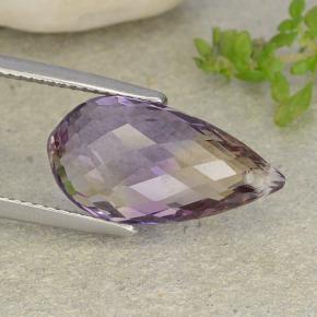 Ametrino bicolor natural de 7,71 ct, briolette, VVS