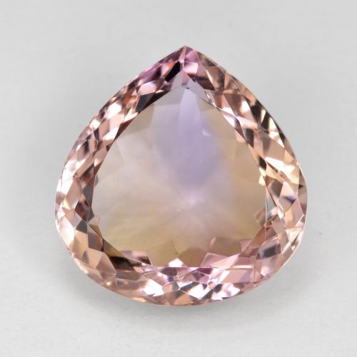 Ametrino bicolor natural de 13,59 ct, en forma de pera, VS