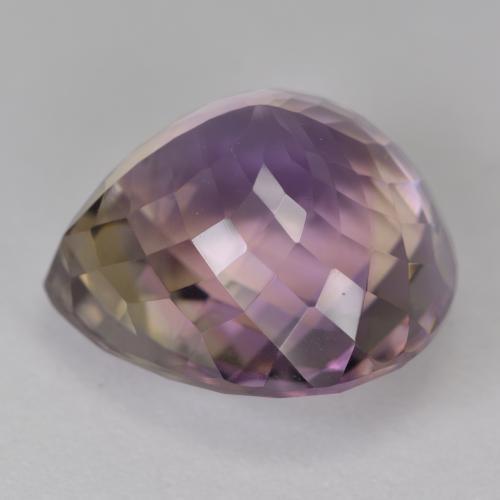 Ametrino bicolor natural de 19,34 ct, en forma de pera, VS