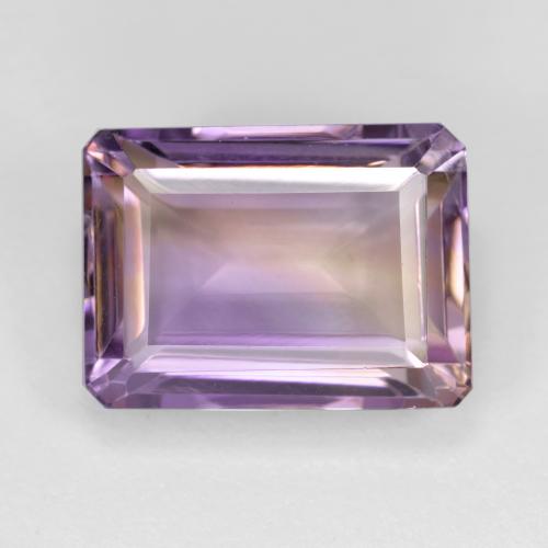 Ametrino bicolor natural de 7,53 ct, corte esmeralda, VS