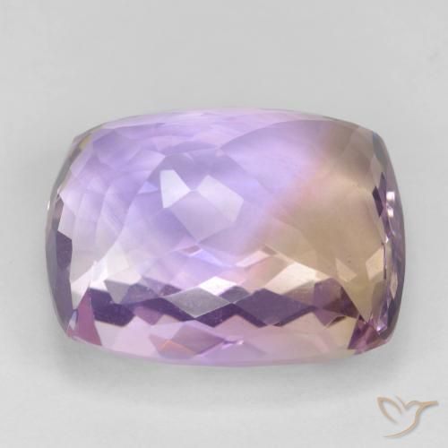 Ametrino bicolor natural de 29,87 ct, corte cojín, VVS