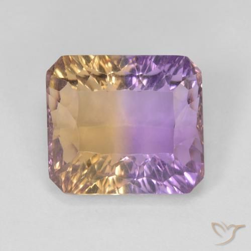 ametrino Bicolor natural de 7.60 ct, corte esmeralda, VVS-VS