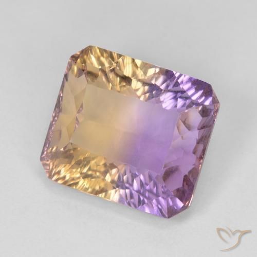ametrino Bicolor natural de 7.60 ct, corte esmeralda, VVS-VS