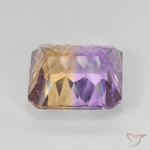 ametrino Bicolor natural de 7.60 ct, corte esmeralda, VVS-VS