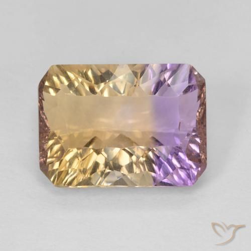Ametrino bicolor natural de 5,35 ct, corte esmeralda, VVS-VS