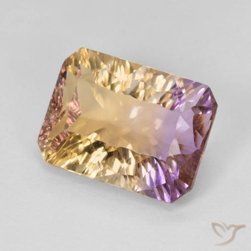 Ametrino bicolor natural de 5,35 ct, corte esmeralda, VVS-VS