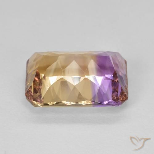 Ametrino bicolor natural de 5,35 ct, corte esmeralda, VVS-VS