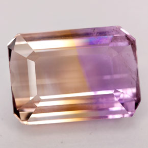 Ametrino amarillo natural de 16,32 ct, corte esmeralda, SI