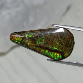Ammolita multicolor natural de 7,94 ct, en forma de pera, opaco