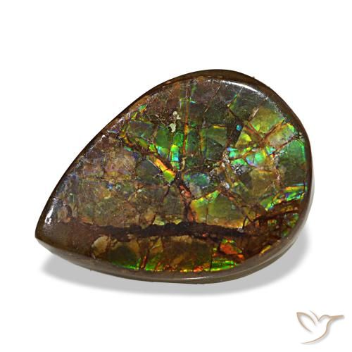 Ammolita multicolor natural de 6,06 ct, en forma de pera, opaco