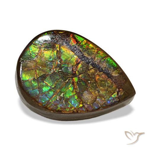 Ammolita multicolor natural de 6,06 ct, en forma de pera, opaco