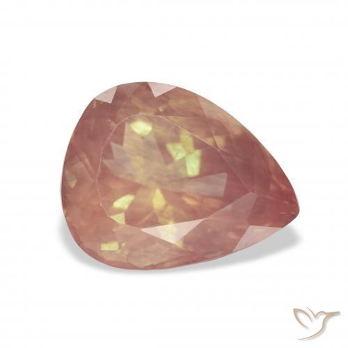 Labradorita Andesina Roja Anaranjada natural de 3.41 ct, En forma de pera, Transparente