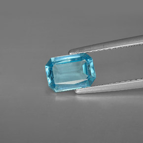 Apatita azul natural de 1,11 ct, corte esmeralda, VS
