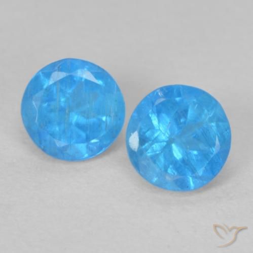 0.38ctw Natural Azul celeste intenso Apatito, Redondo, VS