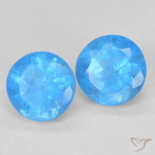 0.40ctw Natural Azul celeste intenso Apatito, Redondo, VS-SI
