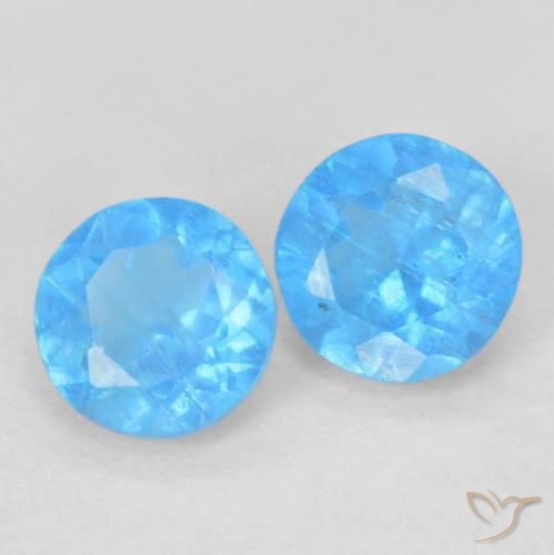 Gemas de Apatito Azul azur intenso natural de 0.35 ct, Redondo, VS-SI