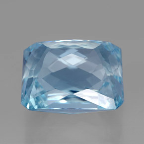 Aguamarina azul natural de 13,06 ct, corte esmeralda, VS