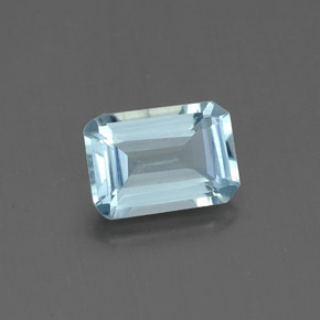 Aguamarina azul natural de 0,84 ct, corte esmeralda, VS