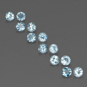 Gemas de aguamarina azul natural de  ct, corte redondo, VVS-VS