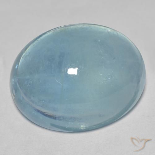 Aguamarina Verde azulado claro natural de 31.95 ct, Ovalada, Transparente