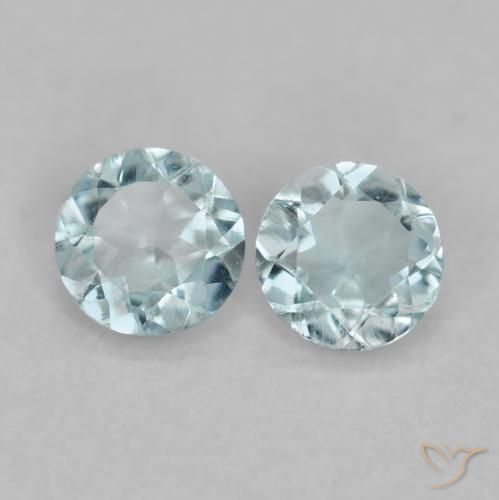 Gemas de Aguamarina Azul claro natural de 0.17 ct, Corte Redondo, VS
