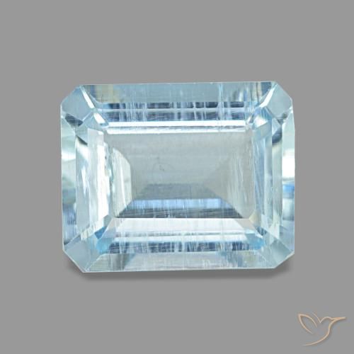 Aguamarina azul natural de 1,97 ct, corte esmeralda, VS