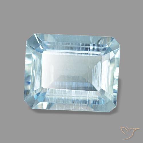 Aguamarina azul natural de 1,97 ct, corte esmeralda, VS