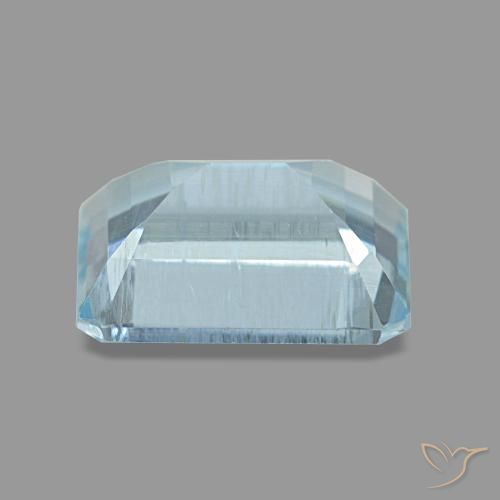 Aguamarina azul natural de 1,97 ct, corte esmeralda, VS