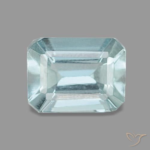 Aguamarina azul natural de 1,60 ct, corte esmeralda, VVS