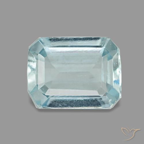 Aguamarina azul natural de 1,28 ct, corte esmeralda, VS
