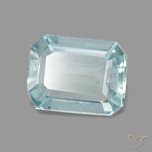 Aguamarina azul natural de 1,28 ct, corte esmeralda, VS
