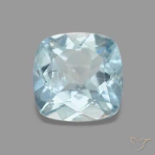 Aguamarina azul natural de 0,74 ct, corte cojín, VS