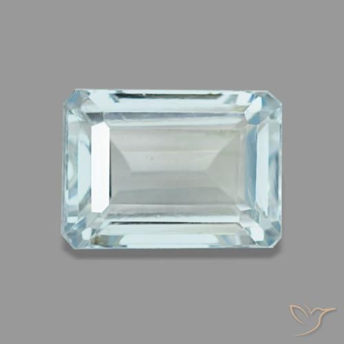 Aguamarina azul natural de 1,65 ct, corte esmeralda, VS