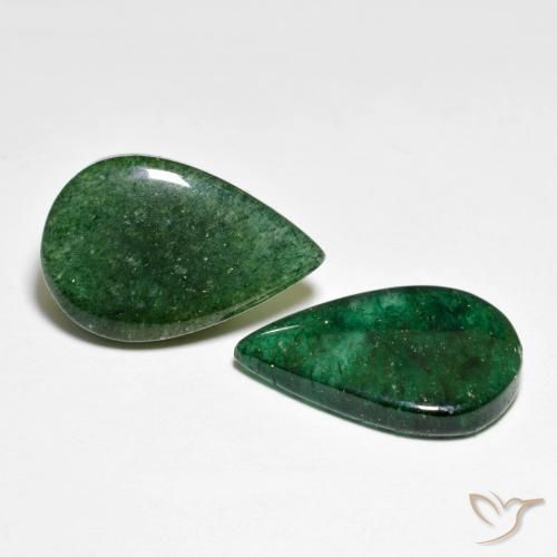Gemas de Venturina Verde oscuro natural de 12.15 ct, En forma de pera, Translúcido