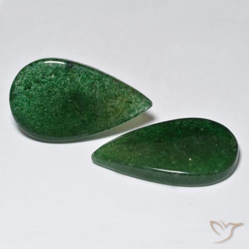Gemas de Venturina Verde oscuro natural de 24.46 ct, En forma de pera, Translúcido