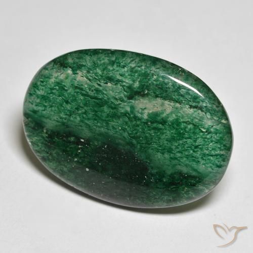 Venturina Verde pino natural de 19.57 ct, Ovalada, Translúcido