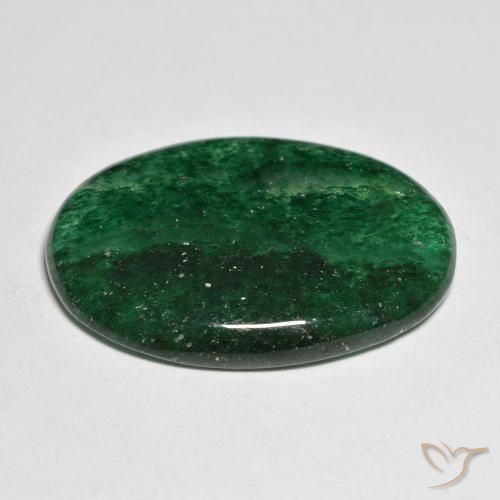 Venturina Verde pino natural de 19.57 ct, Ovalada, Translúcido
