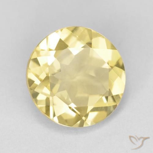 Berilo Amarillo dijón muy claro natural de 1.65 ct, Redondo, VVS