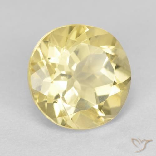 Berilo Amarillo dijón muy claro natural de 1.89 ct, Redondo, VVS