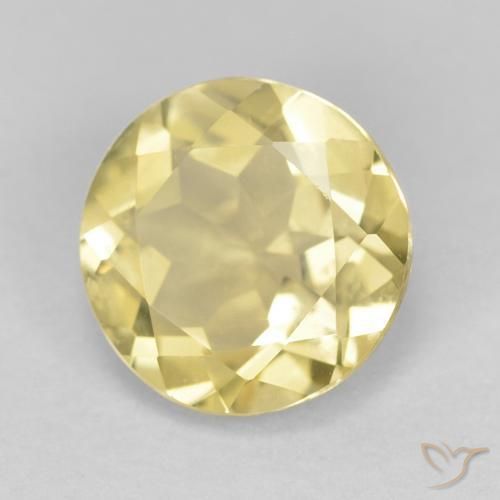 Berilo Amarillo dijón muy claro natural de 1.72 ct, Redondo, VVS