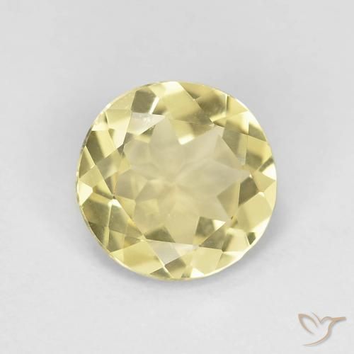 Berilo Amarillo dijón muy claro natural de 1.45 ct, Redondo, VVS